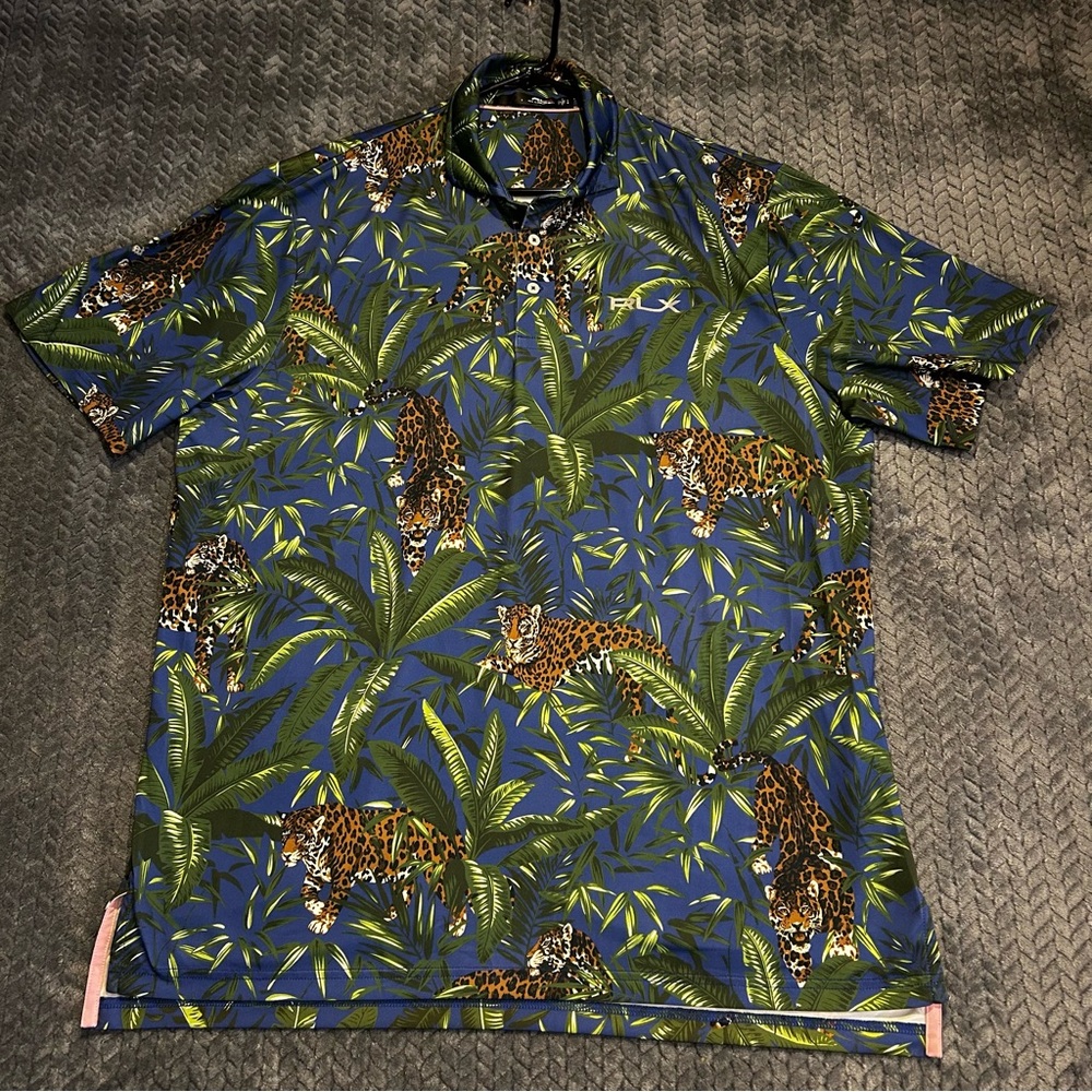 Men's‎ RLX Ralph Lauren Polo Shirt Size L Tropical Leopard Print Golf Wicking